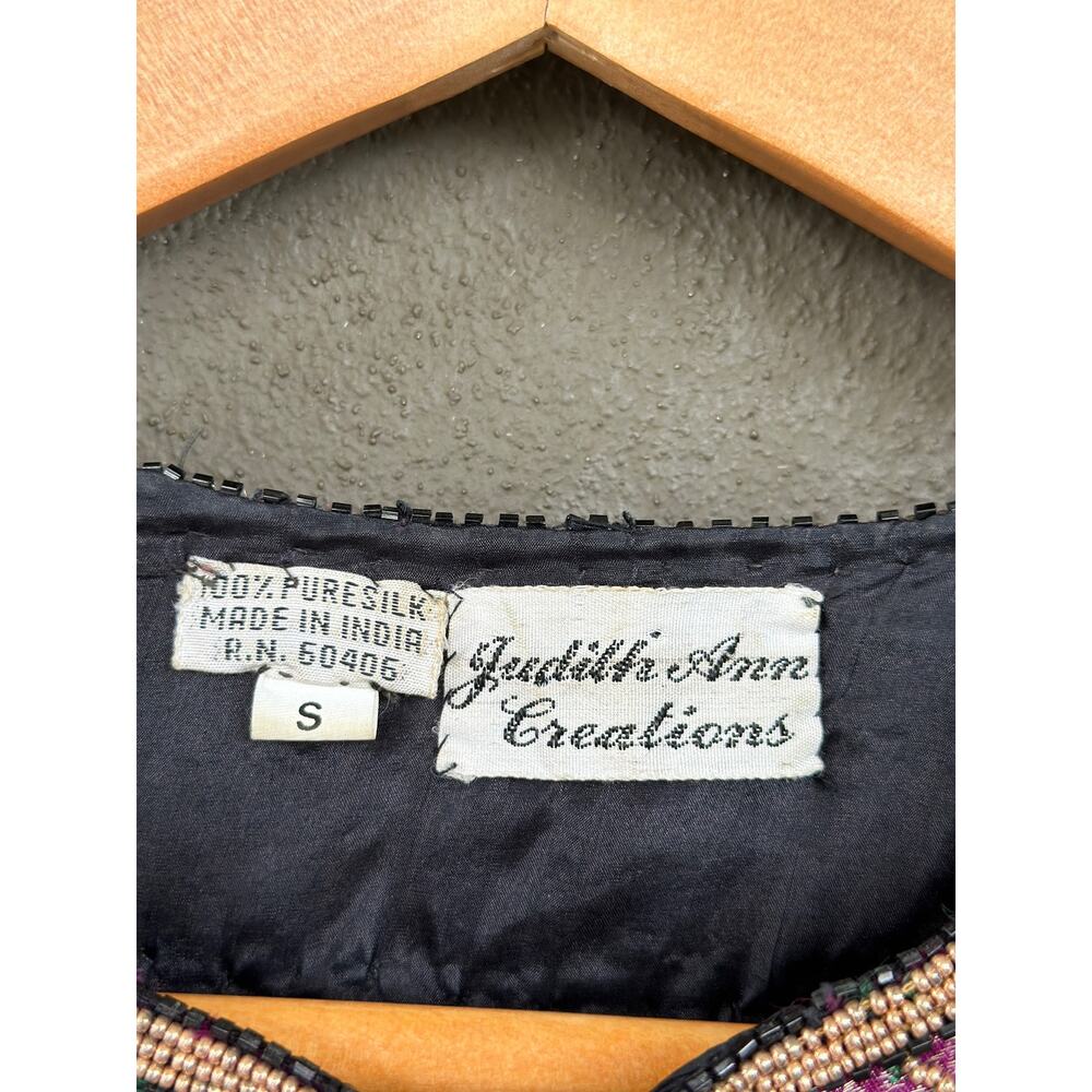 Vintage 80s Judith Ann Creations Multicolor Beaded Sequins Silk Patchwork Jacket - Picture 13 of 14